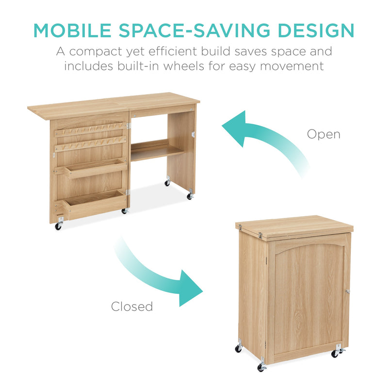 Folding Sewing Table Multipurpose Craft Station & Side Table w/ Wheels - Kivo Store
