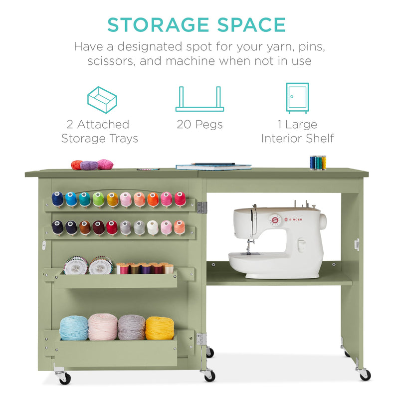 Folding Sewing Table Multipurpose Craft Station & Side Table w/ Wheels - Kivo Store