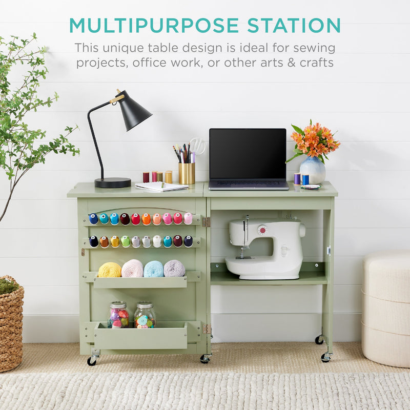 Folding Sewing Table Multipurpose Craft Station & Side Table w/ Wheels - Kivo Store