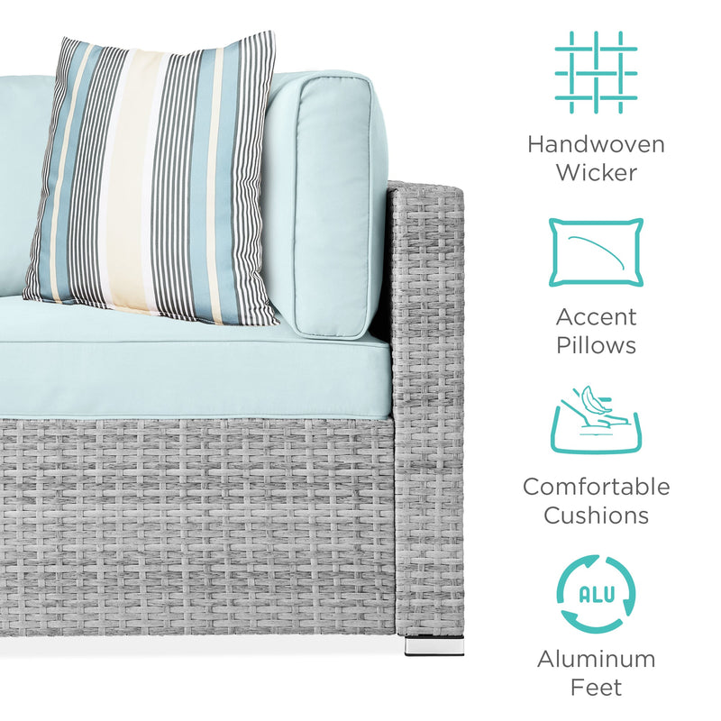 7-Piece Modular Wicker Sectional Conversation Set w/ 2 Pillows, Cover - Kivo Store