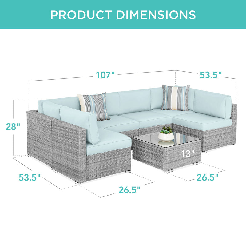 7-Piece Modular Wicker Sectional Conversation Set w/ 2 Pillows, Cover - Kivo Store