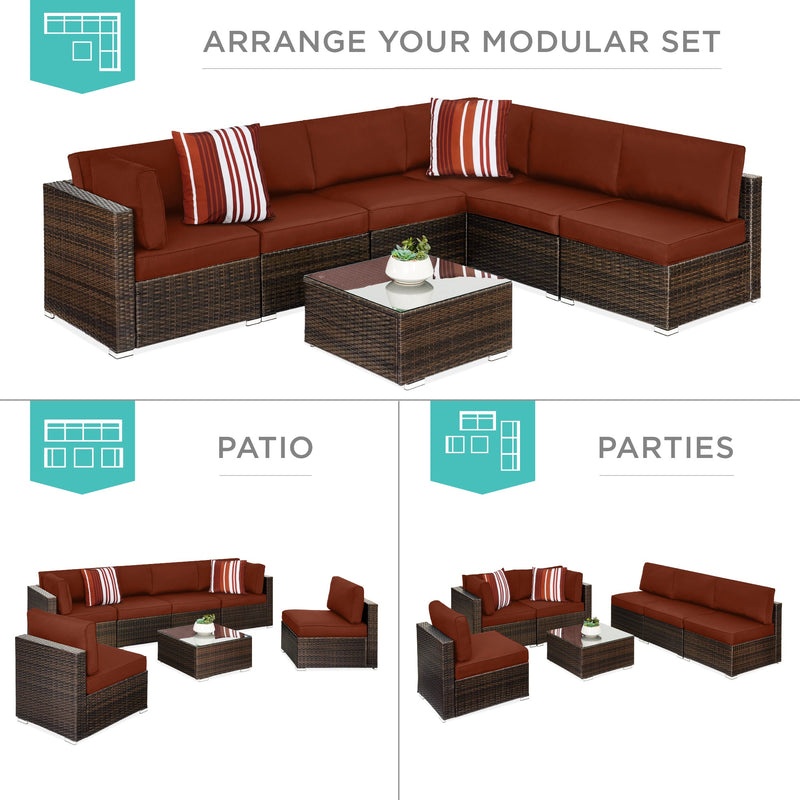 7-Piece Modular Wicker Sectional Conversation Set w/ 2 Pillows, Cover - Kivo Store