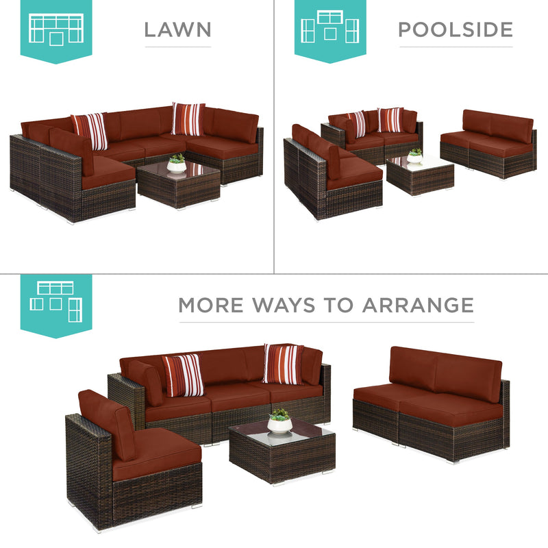 7-Piece Modular Wicker Sectional Conversation Set w/ 2 Pillows, Cover - Kivo Store