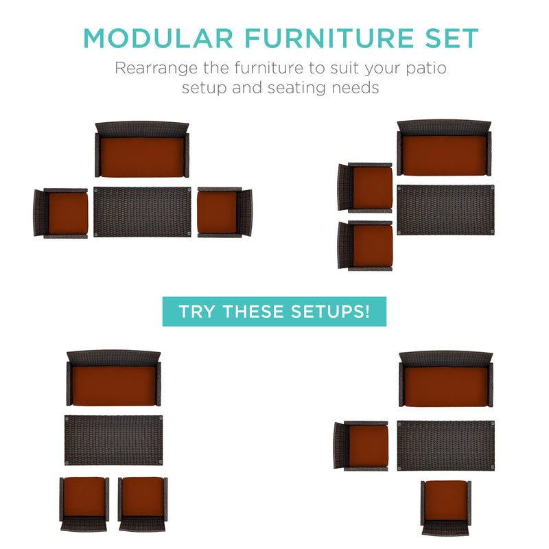 4-Piece Outdoor Wicker Conversation Patio Set w/ 4 Seats, Glass Table Top