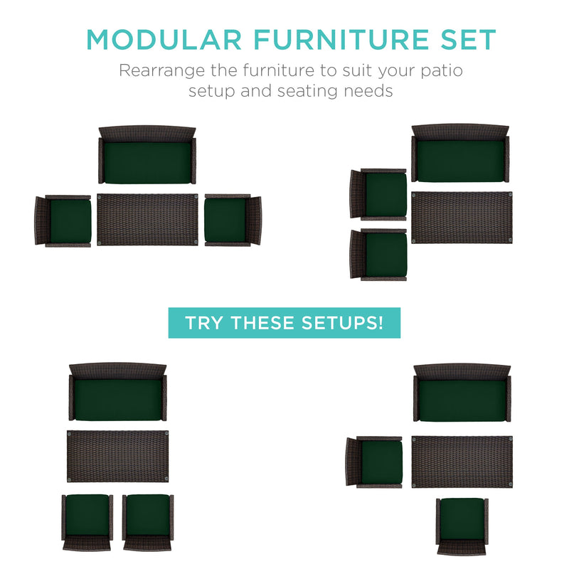 4-Piece Outdoor Wicker Conversation Patio Set w/ 4 Seats, Glass Table Top