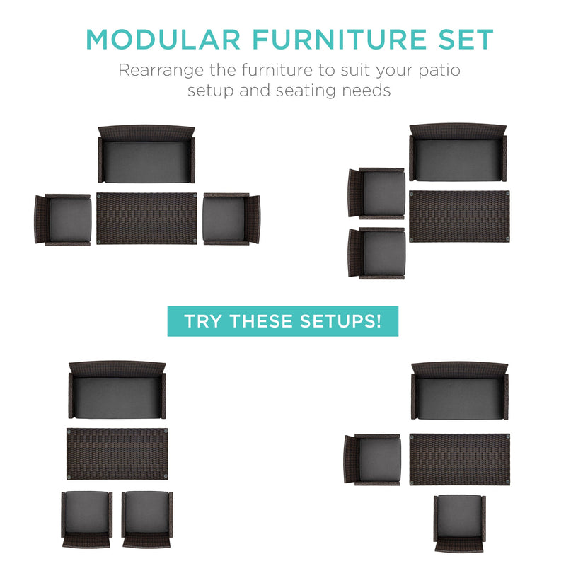 4-Piece Outdoor Wicker Conversation Patio Set w/ 4 Seats, Glass Table Top - Kivo Store