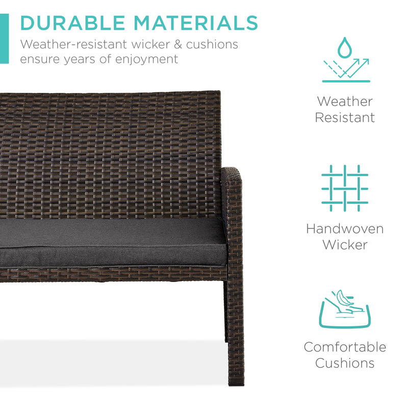 4-Piece Outdoor Wicker Conversation Patio Set w/ 4 Seats, Glass Table Top - Kivo Store