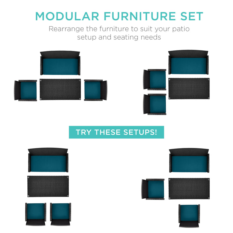 4-Piece Outdoor Wicker Conversation Patio Set w/ 4 Seats, Glass Table Top - Kivo Store