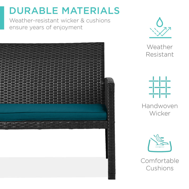 4-Piece Outdoor Wicker Conversation Patio Set w/ 4 Seats, Glass Table Top - Kivo Store