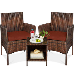 3-Piece Outdoor Patio Wicker Bistro Set w/ Side Storage Table - Kivo Store