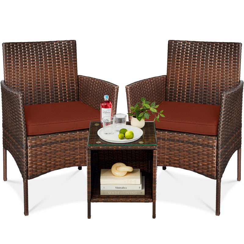 3-Piece Outdoor Patio Wicker Bistro Set w/ Side Storage Table - Kivo Store