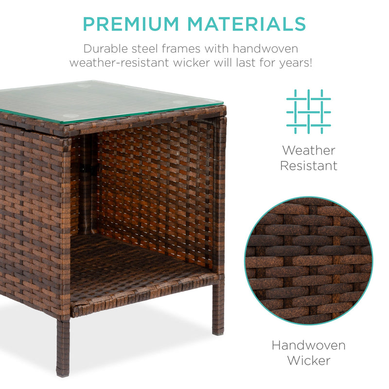 3-Piece Outdoor Patio Wicker Bistro Set w/ Side Storage Table - Kivo Store