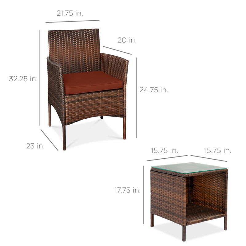 3-Piece Outdoor Patio Wicker Bistro Set w/ Side Storage Table - Kivo Store