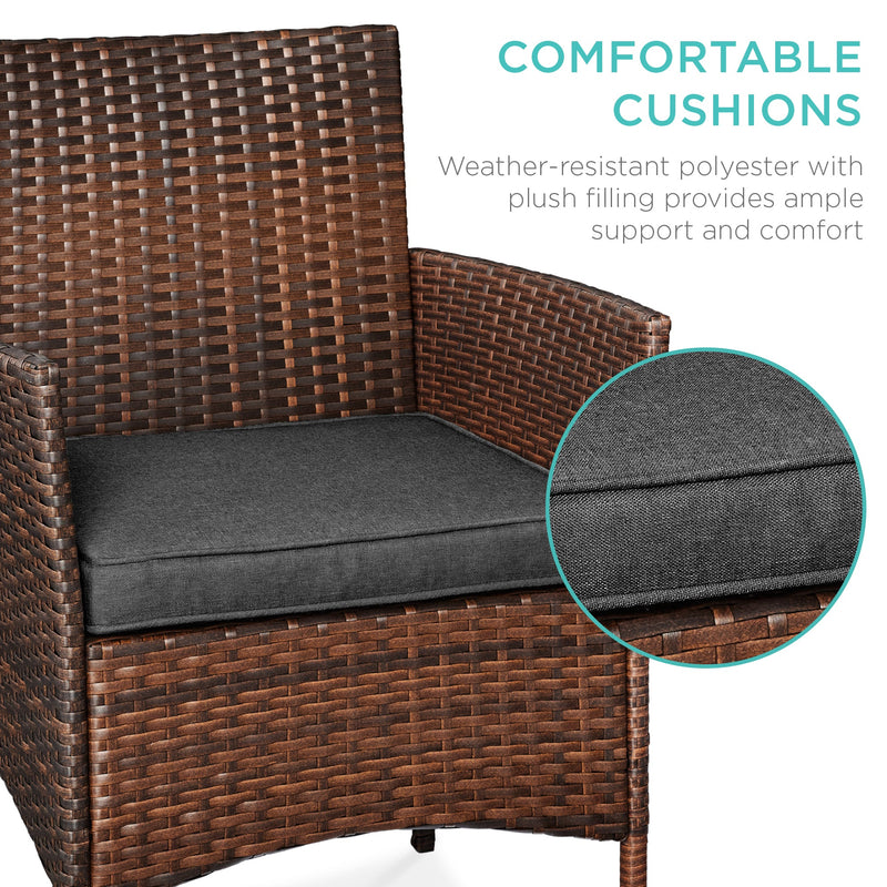 3-Piece Outdoor Patio Wicker Bistro Set w/ Side Storage Table