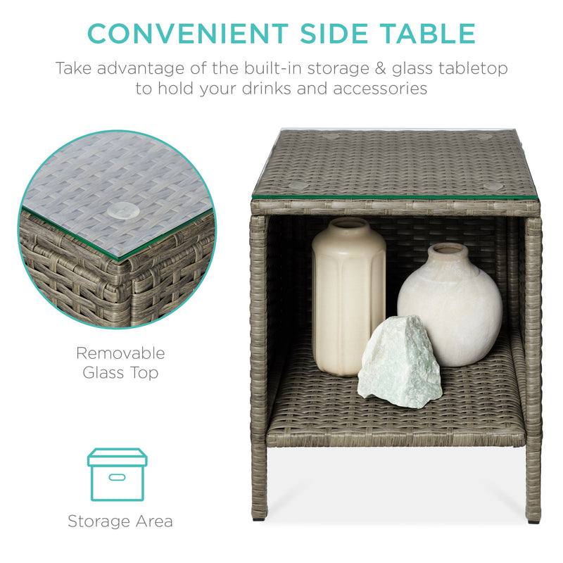 3-Piece Outdoor Patio Wicker Bistro Set w/ Side Storage Table - Kivo Store