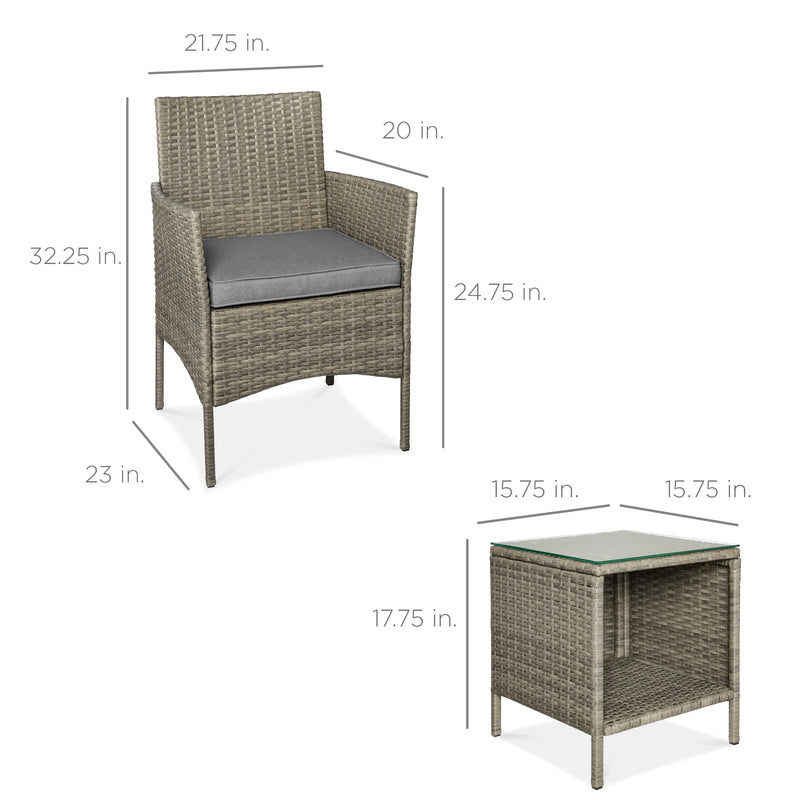 3-Piece Outdoor Patio Wicker Bistro Set w/ Side Storage Table - Kivo Store