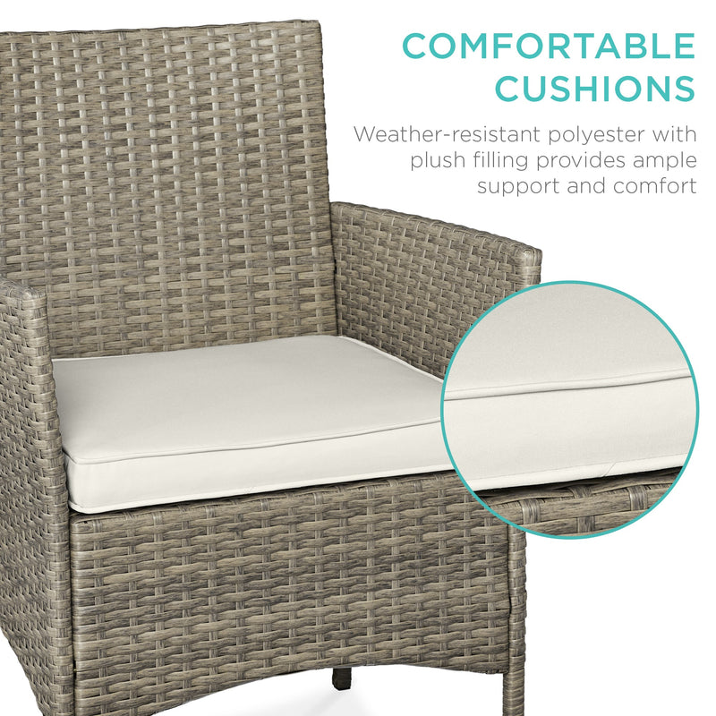 3-Piece Outdoor Patio Wicker Bistro Set w/ Side Storage Table