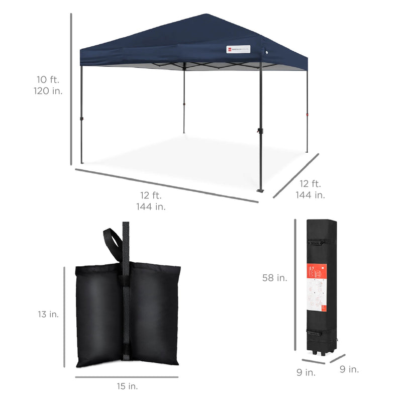 One-Person Setup Instant Pop Up Canopy w/ Case, 4 Weight Bags - 12x12ft - Kivo Store