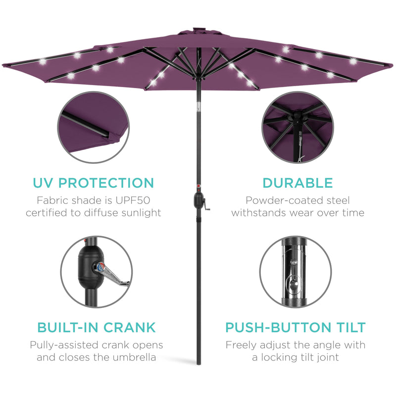 Solar LED Lighted Patio Umbrella w/ Tilt Adjustment, UV-Resistant - 10ft - Kivo Store