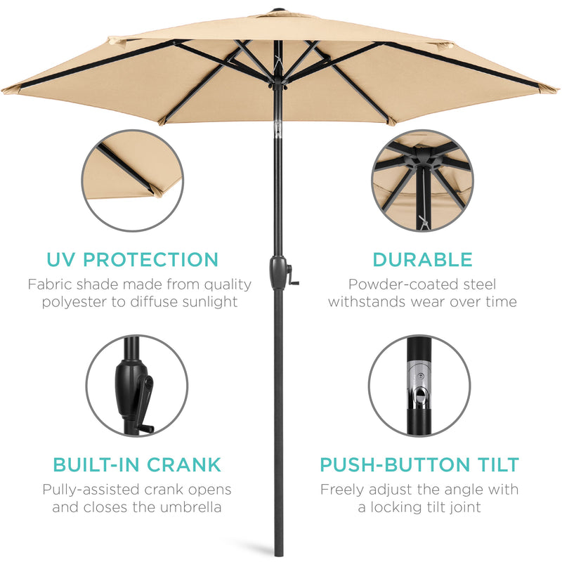 Outdoor Market Patio Umbrella w/ Push Button Tilt, Crank Lift - 7.5ft - Kivo Store