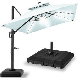 2-Tier Square LED Cantilever Offset Umbrella w/ 360 Rotation, Base - 10x10ft - Kivo Store