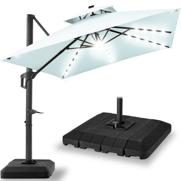 2-Tier Square LED Cantilever Offset Umbrella w/ 360 Rotation, Base - 10x10ft - Kivo Store