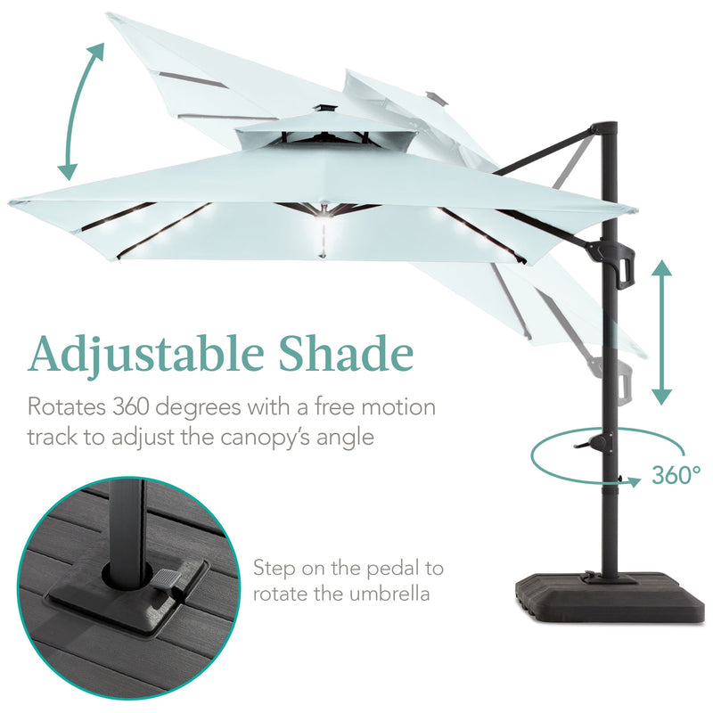 2-Tier Square LED Cantilever Offset Umbrella w/ 360 Rotation, Base - 10x10ft - Kivo Store