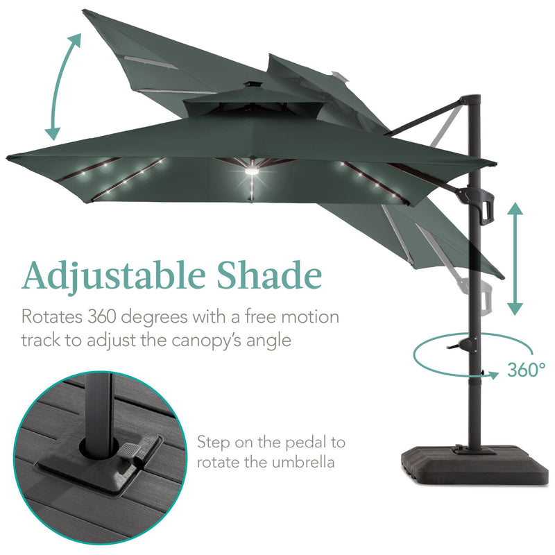 2-Tier Square LED Cantilever Offset Umbrella w/ 360 Rotation, Base - 10x10ft - Kivo Store
