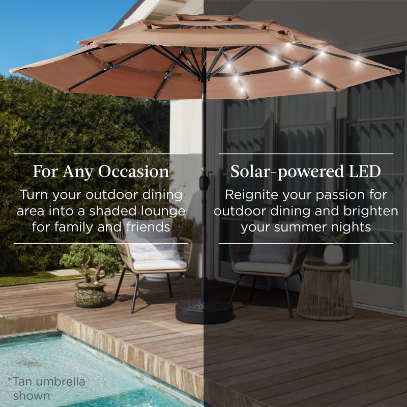 3-Tier Solar Patio Umbrella w/ LED Lights, Tilt Adjustment, Crank - 10ft - Kivo Store