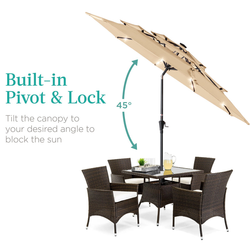 3-Tier Solar Patio Umbrella w/ LED Lights, Tilt Adjustment, Crank - 10ft - Kivo Store
