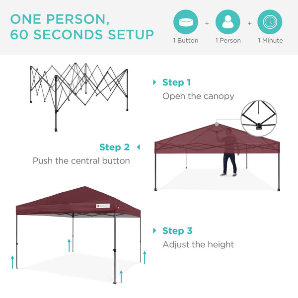 One-Person Setup Instant Pop Up Canopy w/ Case, 4 Weight Bags - 10x10ft - Kivo Store