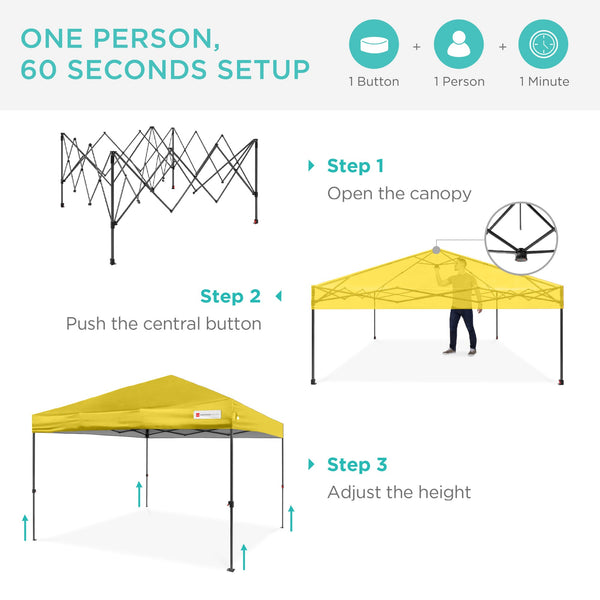 One-Person Setup Instant Pop Up Canopy w/ Case, 4 Weight Bags - 12x12ft - Kivo Store