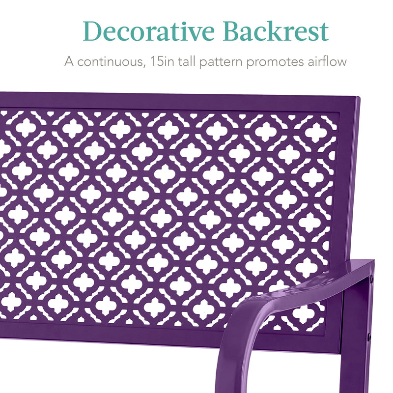 Indoor Outdoor Steel Bench w/ Geometric Backrest, Foot Levelers