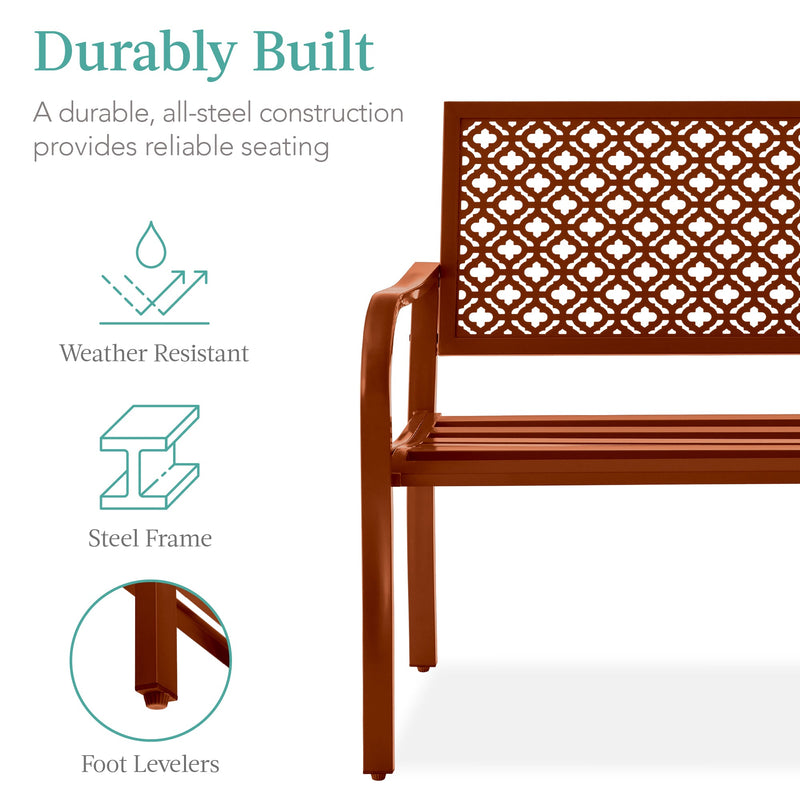Indoor Outdoor Steel Bench w/ Geometric Backrest, Foot Levelers - Kivo Store