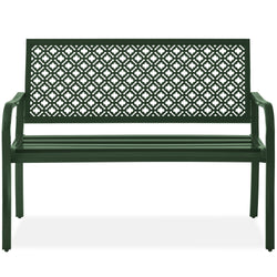 Indoor Outdoor Steel Bench w/ Geometric Backrest, Foot Levelers - Kivo Store