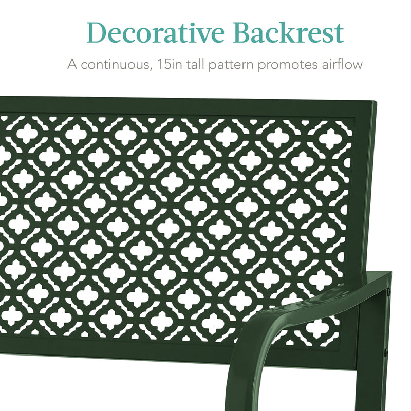 Indoor Outdoor Steel Bench w/ Geometric Backrest, Foot Levelers - Kivo Store