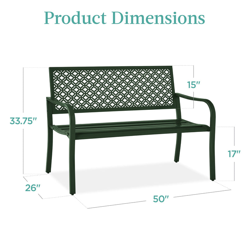 Indoor Outdoor Steel Bench w/ Geometric Backrest, Foot Levelers - Kivo Store