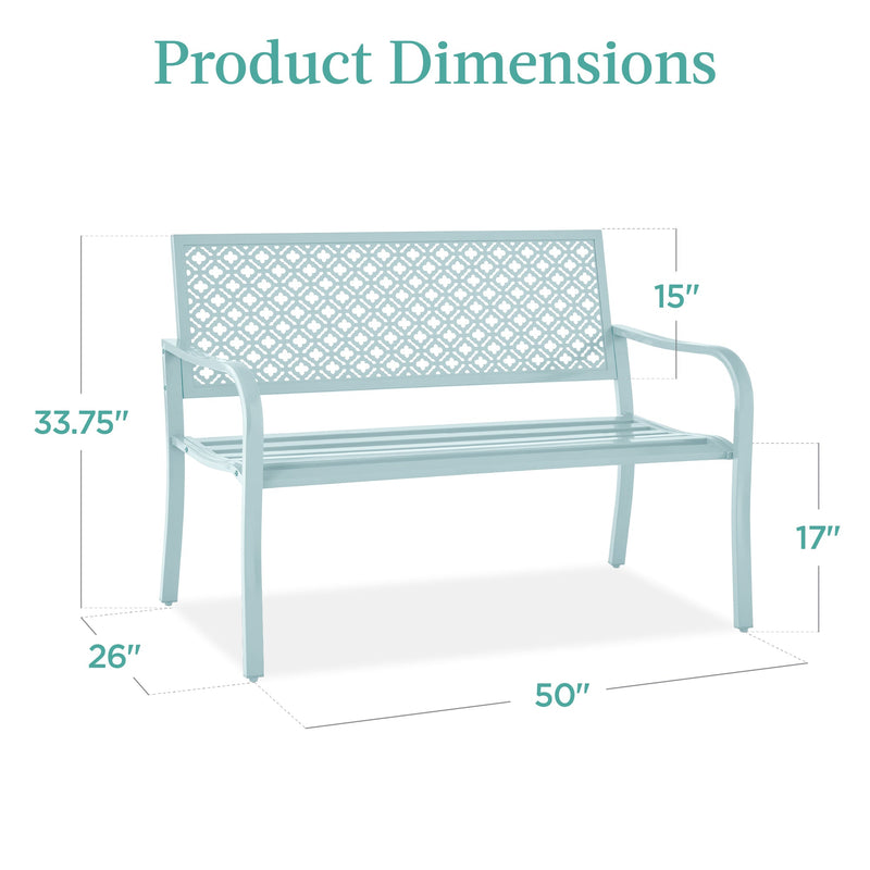 Indoor Outdoor Steel Bench w/ Geometric Backrest, Foot Levelers - Kivo Store
