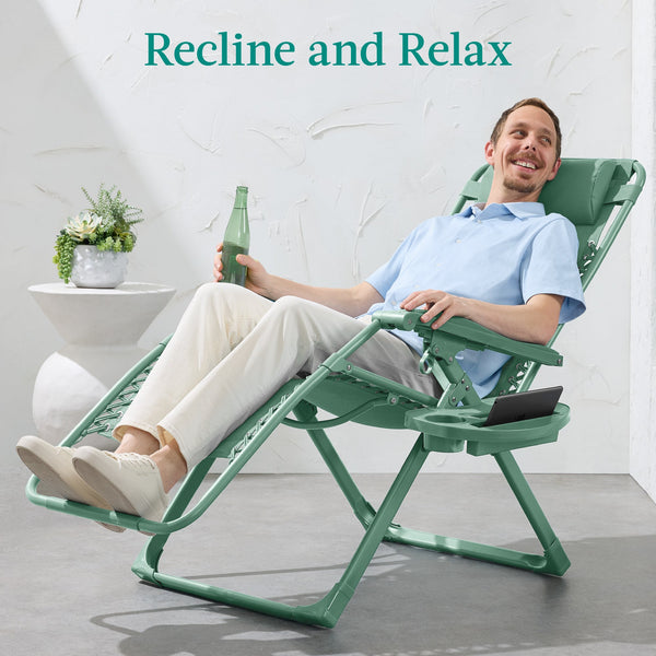 Monochromatic Zero Gravity Patio Chair Recliner w/ Side Tray, Headrest - Kivo Store