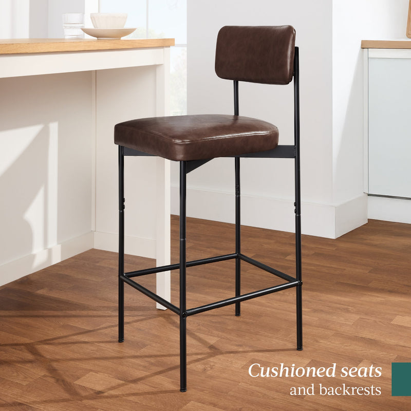 Set of 3 Armless Counter Height Bar Stools, Modern PU Faux Leather Stools