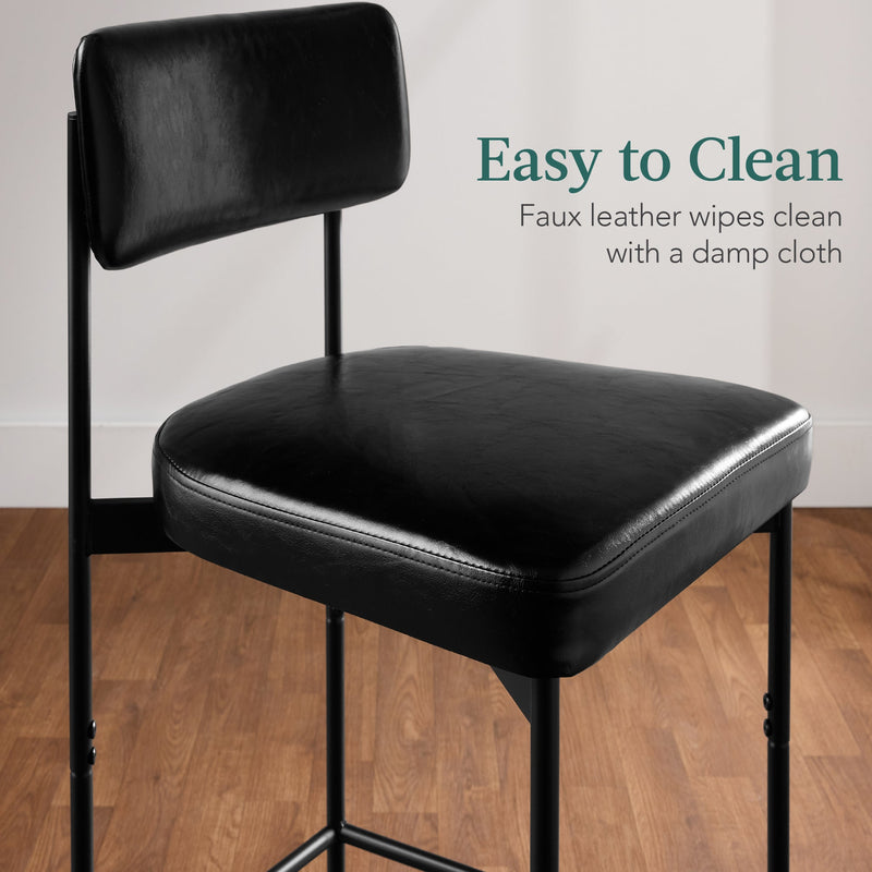Set of 3 Armless Counter Height Bar Stools, Modern PU Faux Leather Stools