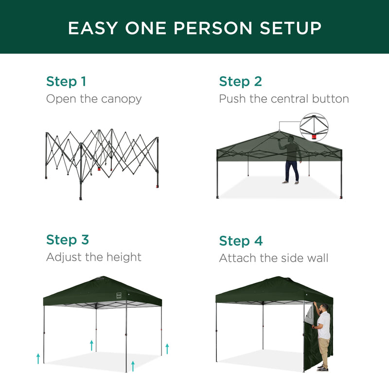 One-Person Setup Instant Pop Up Canopy w/ Side Wall, Carrying Case - 10x10ft - Kivo Store