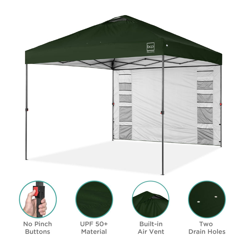 One-Person Setup Instant Pop Up Canopy w/ Side Wall, Carrying Case - 10x10ft - Kivo Store