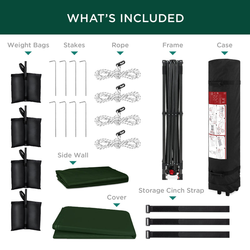 One-Person Setup Instant Pop Up Canopy w/ Side Wall, Carrying Case - 10x10ft - Kivo Store