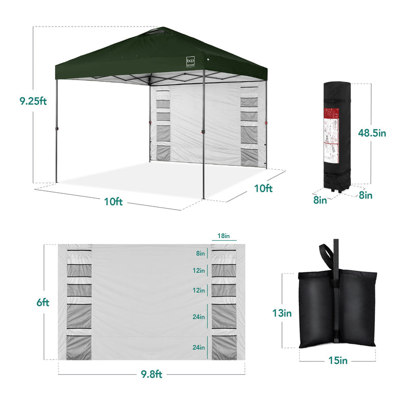 One-Person Setup Instant Pop Up Canopy w/ Side Wall, Carrying Case - 10x10ft - Kivo Store
