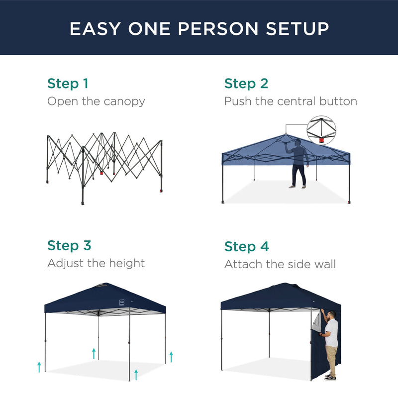 One-Person Setup Instant Pop Up Canopy w/ Side Wall, Carrying Case - 10x10ft - Kivo Store