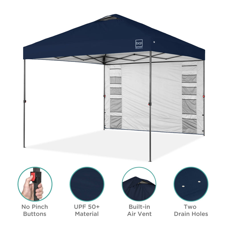 One-Person Setup Instant Pop Up Canopy w/ Side Wall, Carrying Case - 10x10ft - Kivo Store