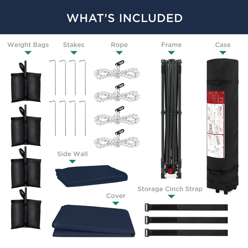 One-Person Setup Instant Pop Up Canopy w/ Side Wall, Carrying Case - 10x10ft - Kivo Store