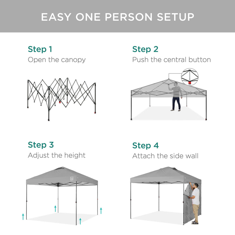 One-Person Setup Instant Pop Up Canopy w/ Side Wall, Carrying Case - 10x10ft - Kivo Store