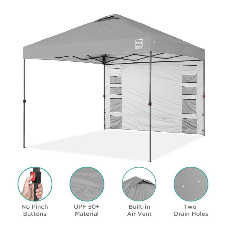 One-Person Setup Instant Pop Up Canopy w/ Side Wall, Carrying Case - 10x10ft - Kivo Store